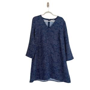 Gap Womens Blue White Spotted Long Sleeve Shift Mini Dress Sz Large Pockets NWT